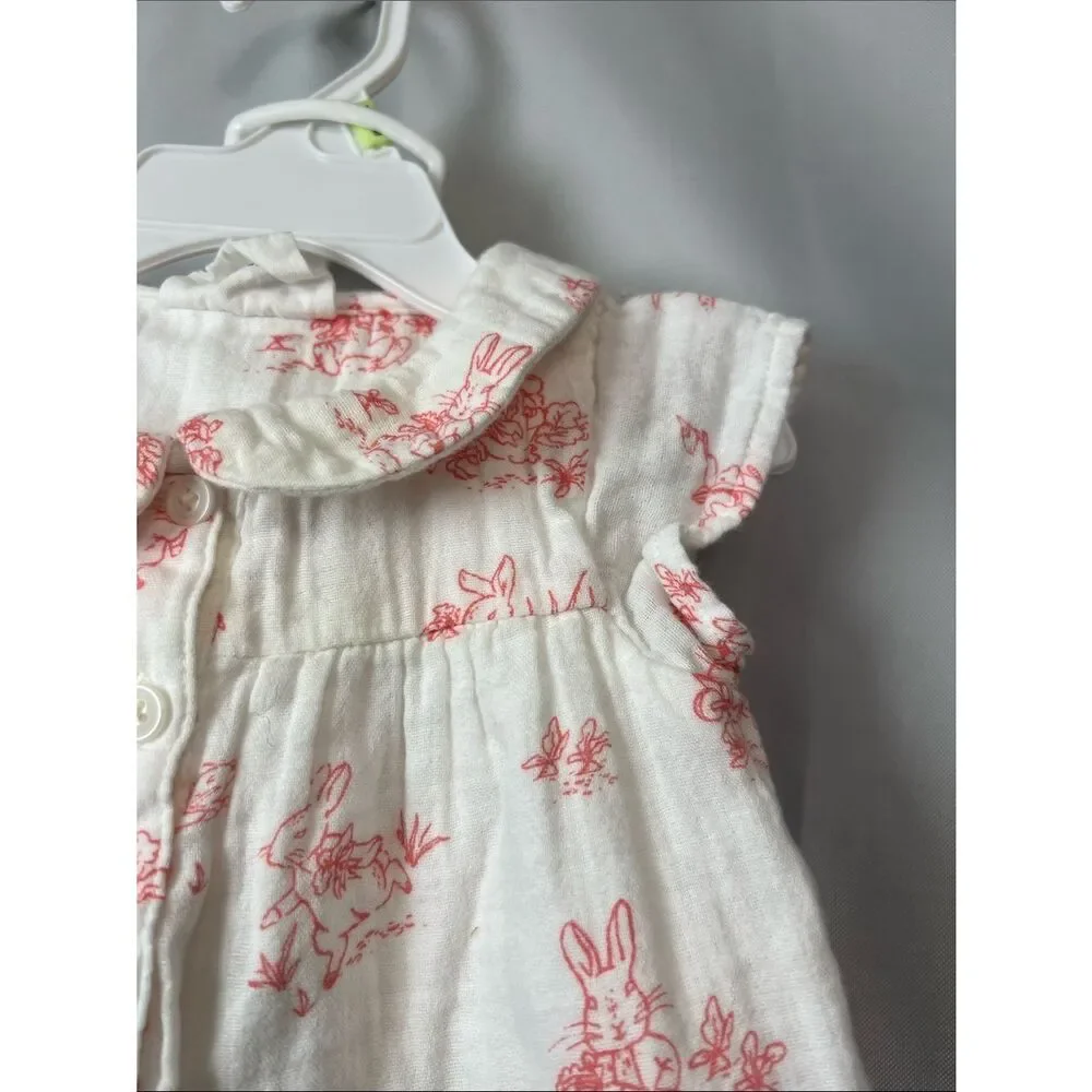 Baby Gap Peter Rabbit white and pink toile 2 piece matching set 6-12 months
